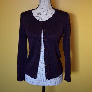 Talbots Purple Sparkle purple button  lightweight Cardigan